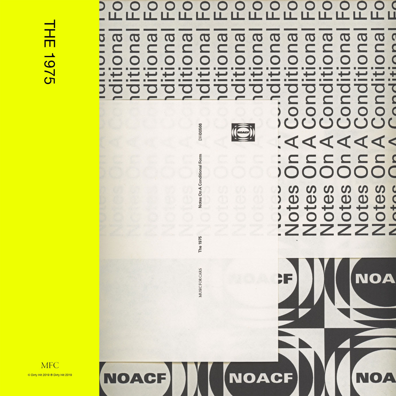A grey and fluorescent yellow graphic album cover with The 1975 written on it.