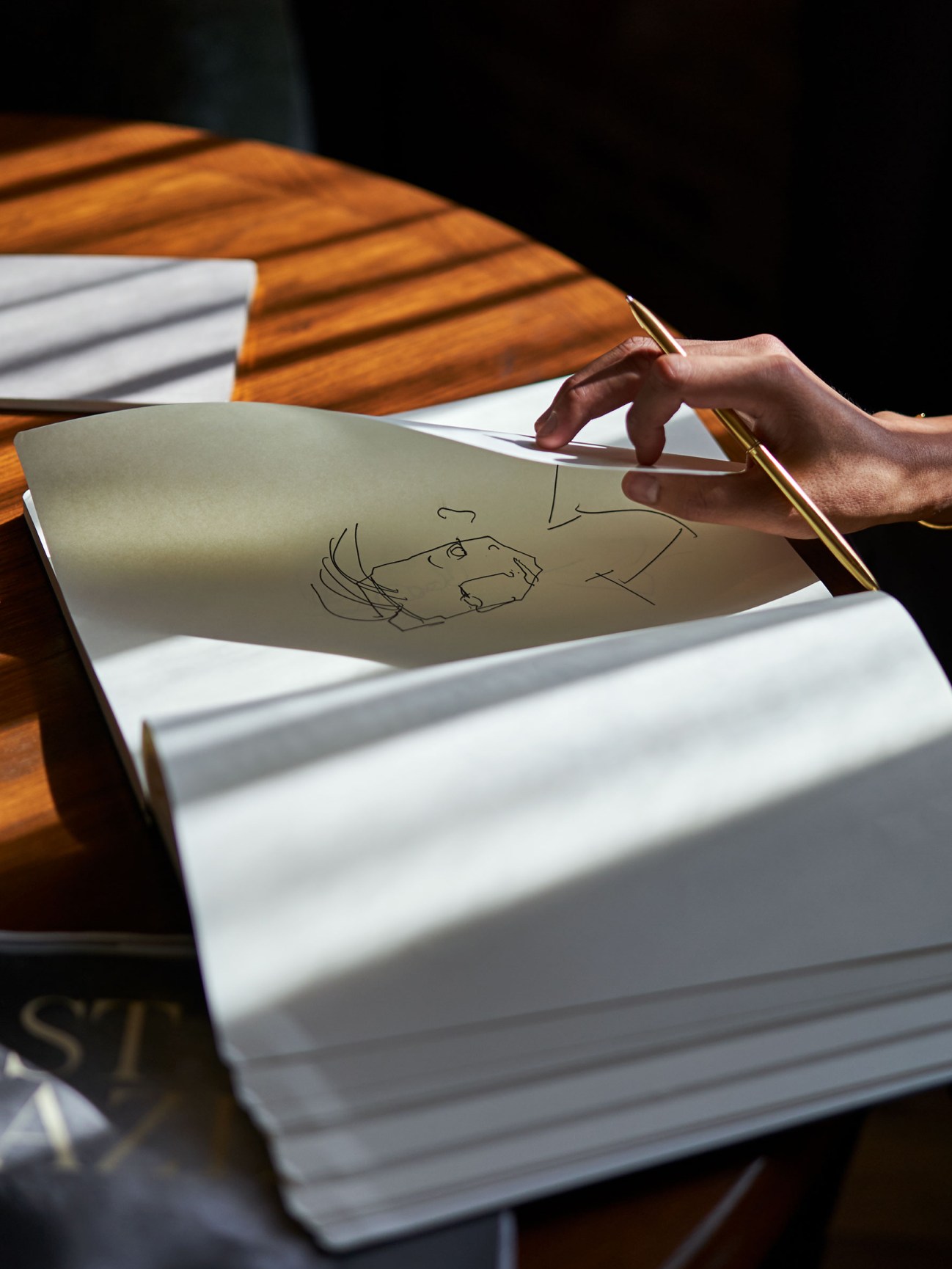Someone drawing in a sketch book.