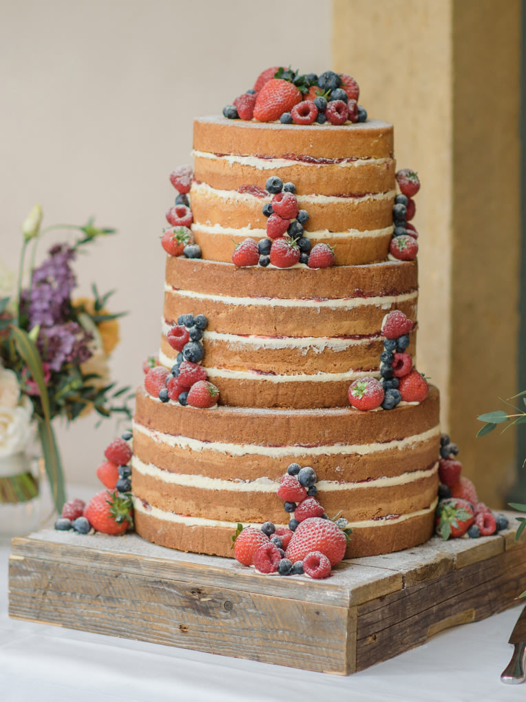 A tall sponge wedding cake.
