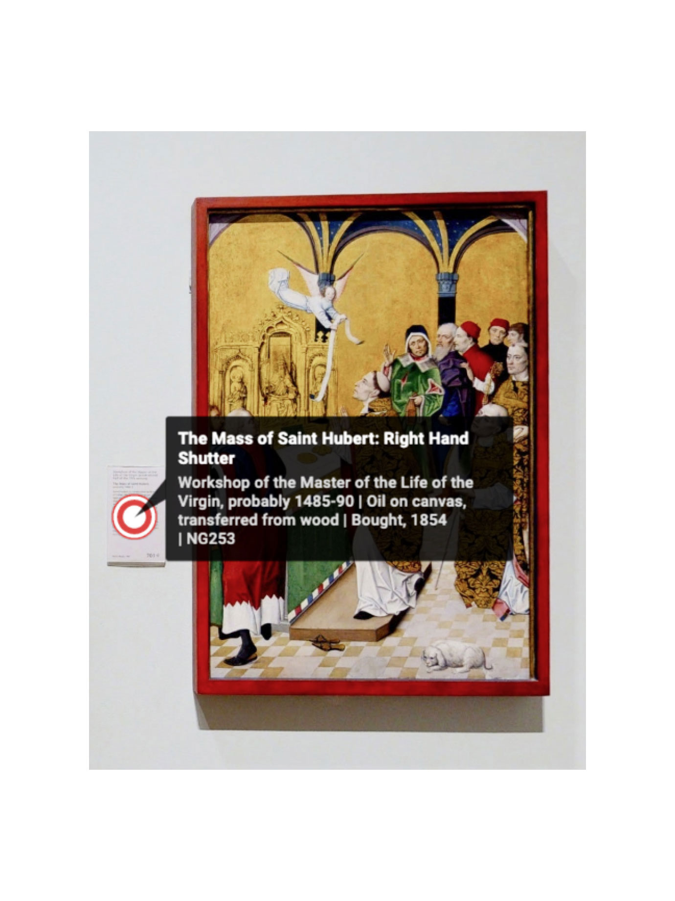 A painting with information about it layered over it.