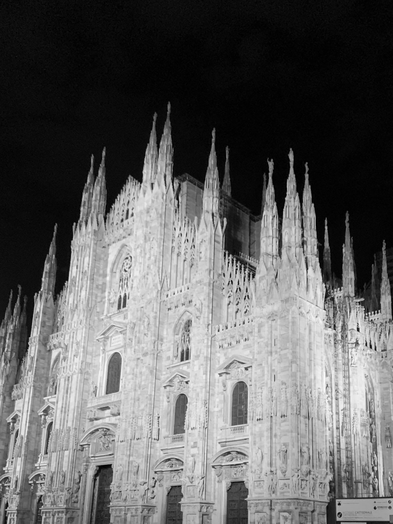The front facade of a gothic cathedral.