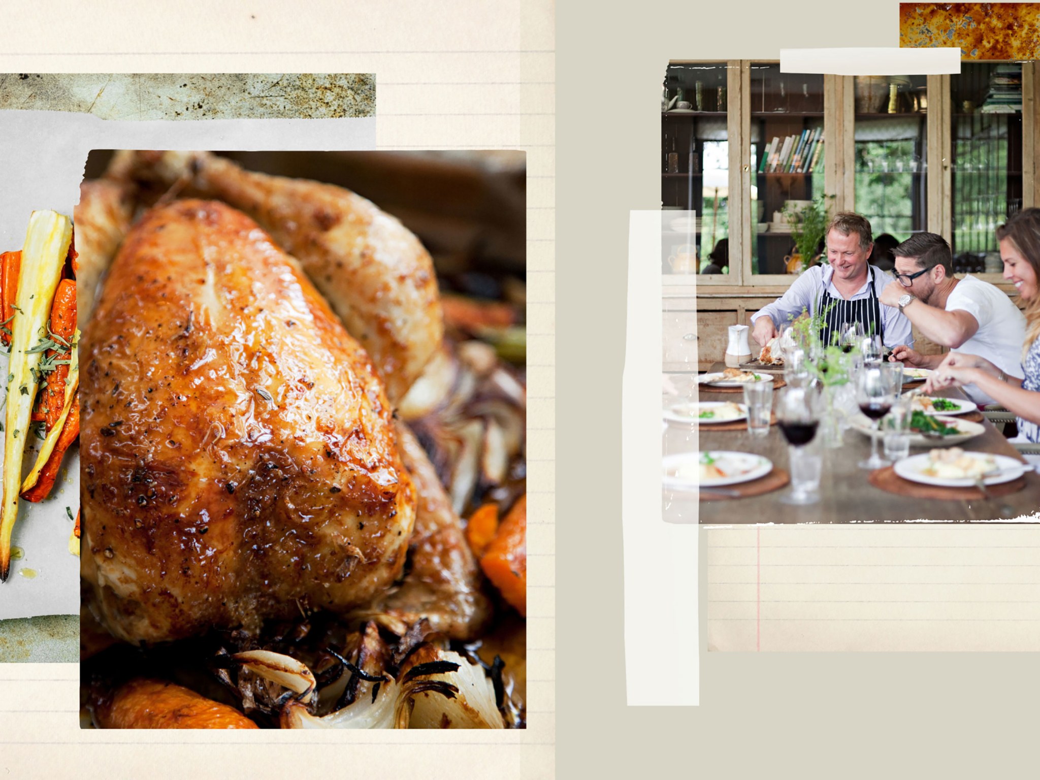 A collage of a roast chicken lunch.