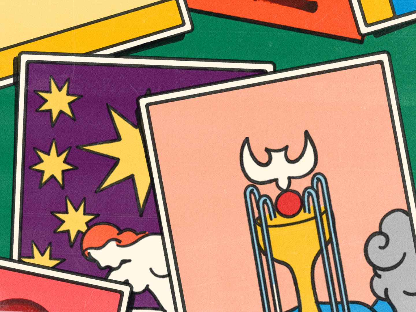 A colourful illustration of tarot cards.