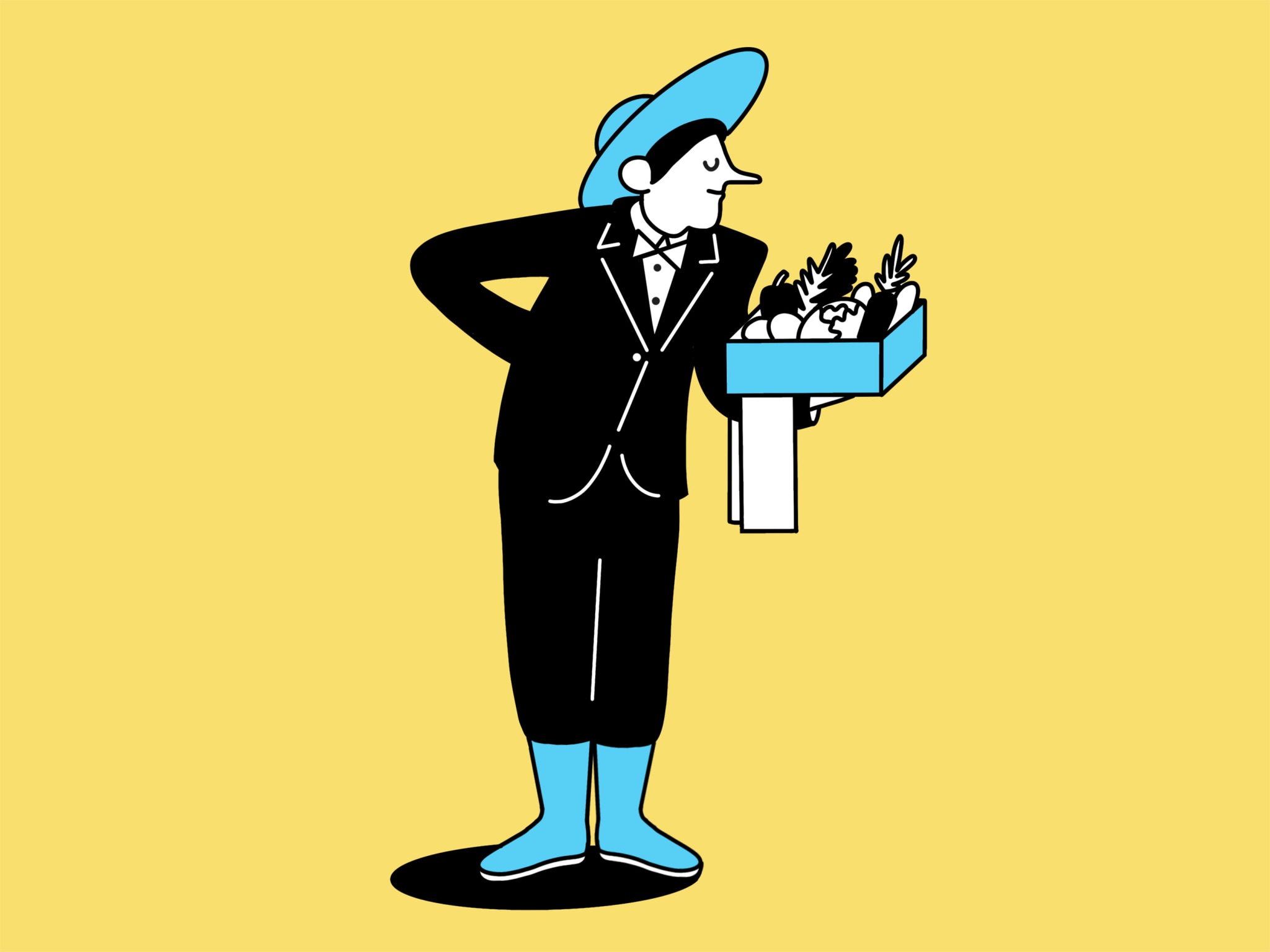 An illustration of a person serving a box full of vegetables.