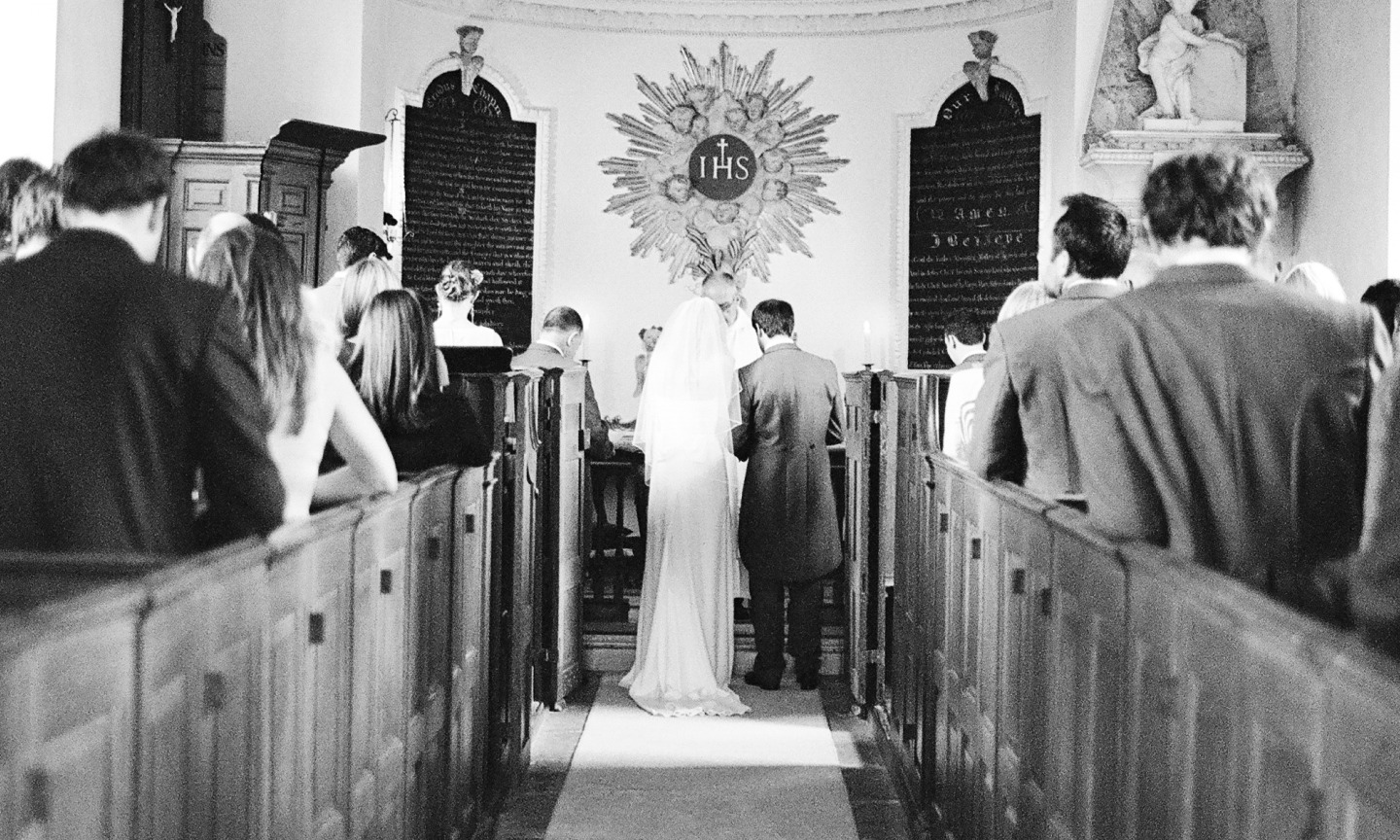 A wedding in a chapel.