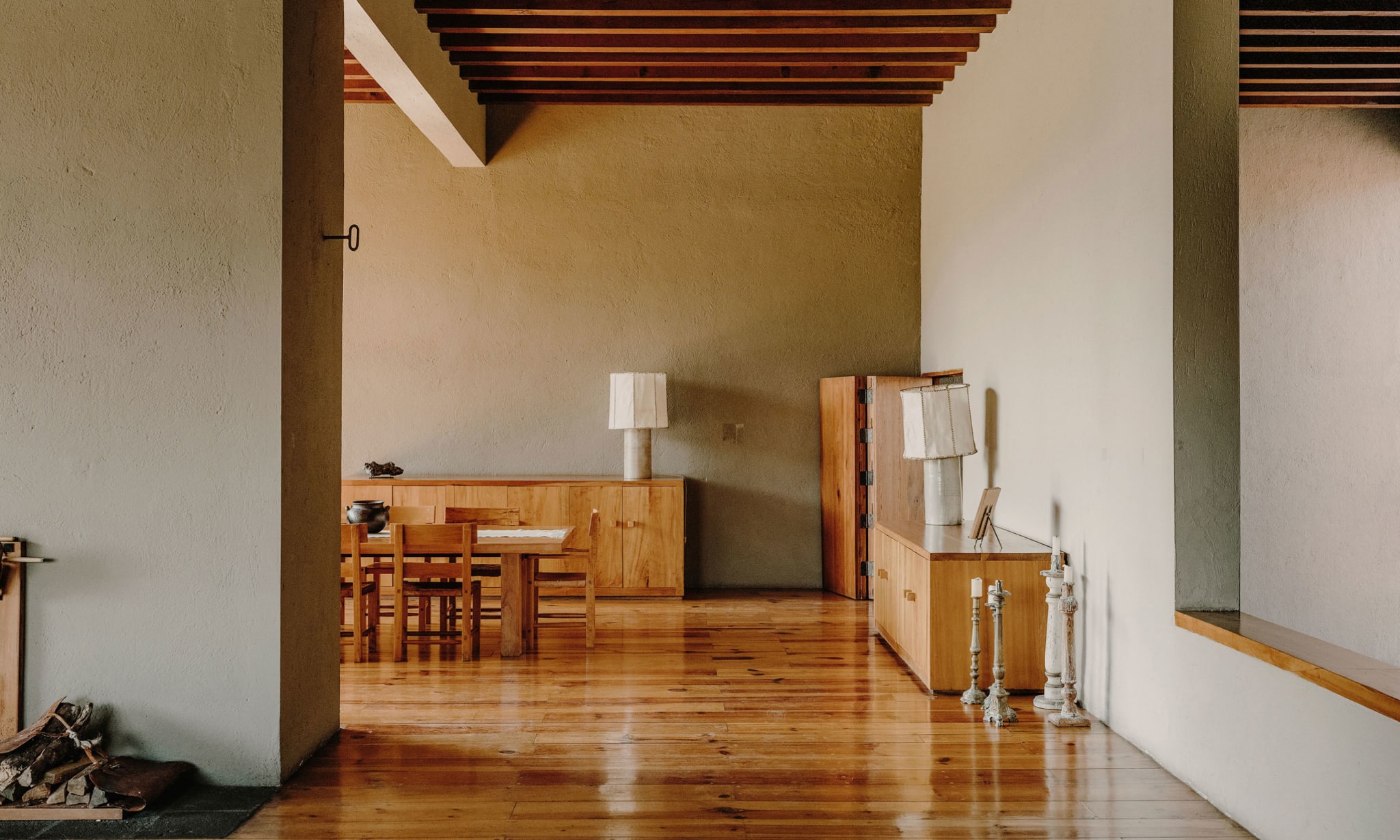 A sparse wooden home interior.