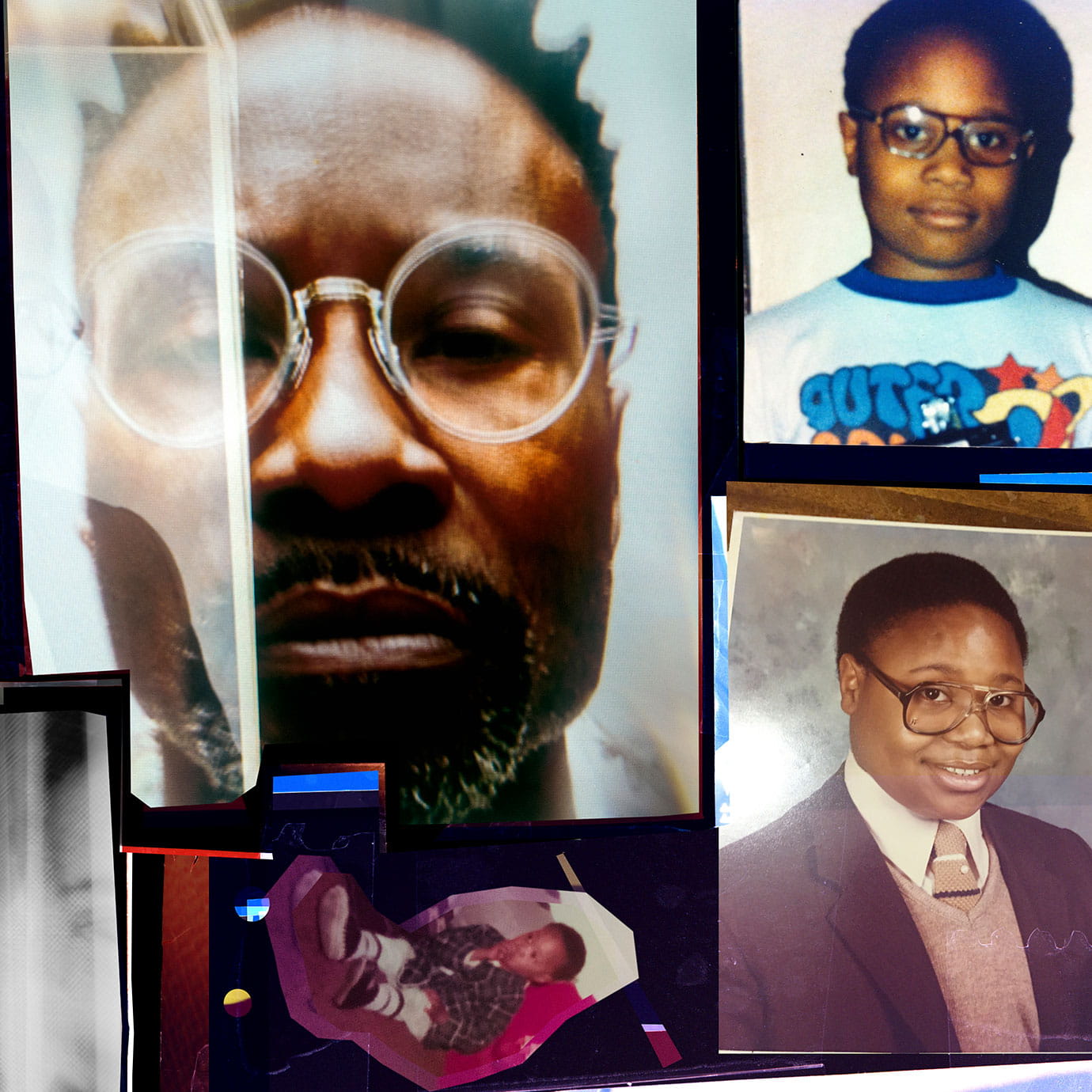 A photo collage of a man through different stages of his life.