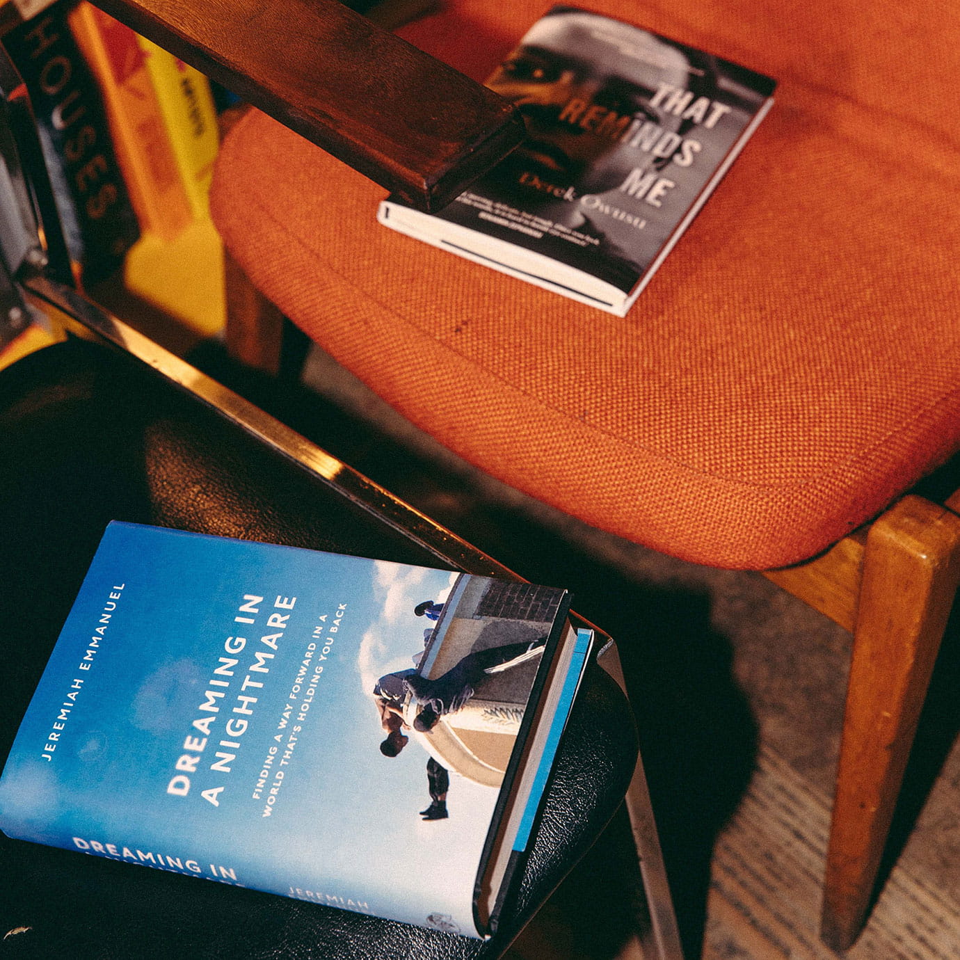 Two books on chairs.