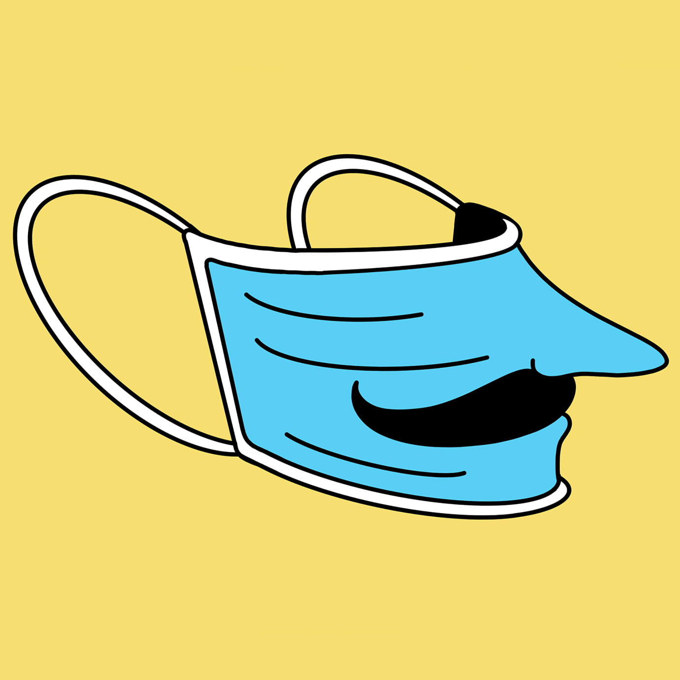 An illustration of a medical face mask with a nose and moustache.