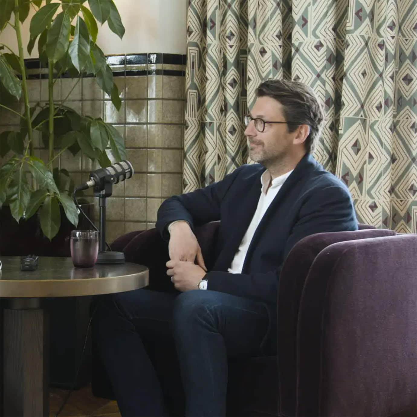 A man being interviewed.