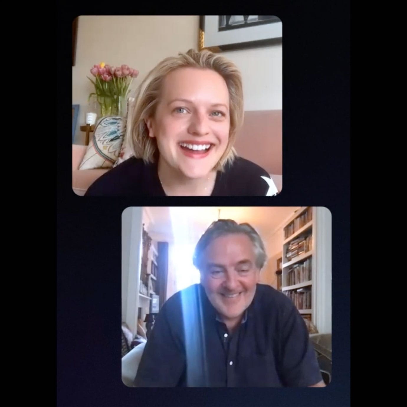 A woman and a man chatting on a video call.