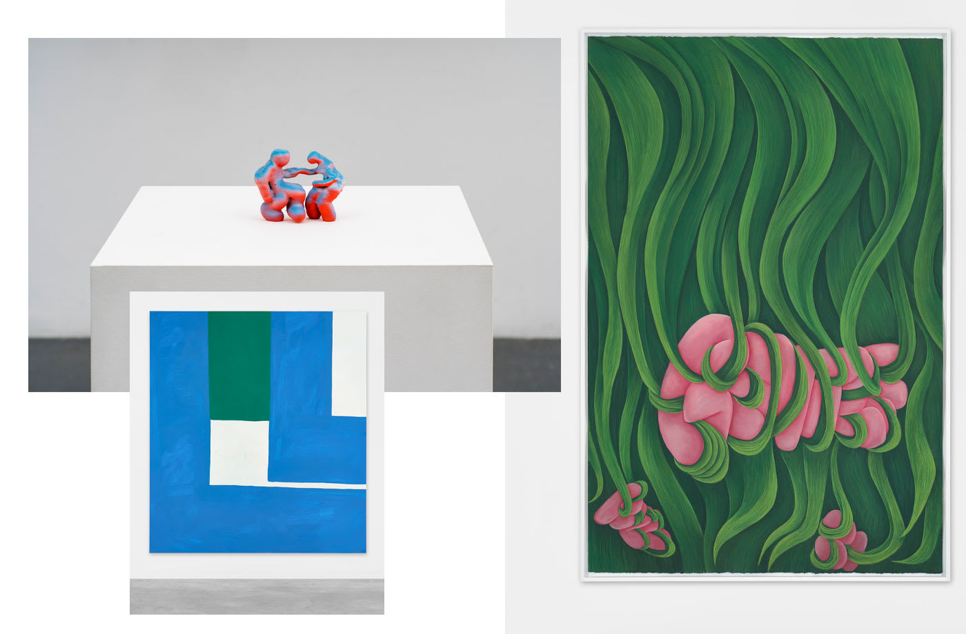 Art by Austin Lee, Rebecca Ackroyd and Beth Letain exhibited by Peres Projects gallery.