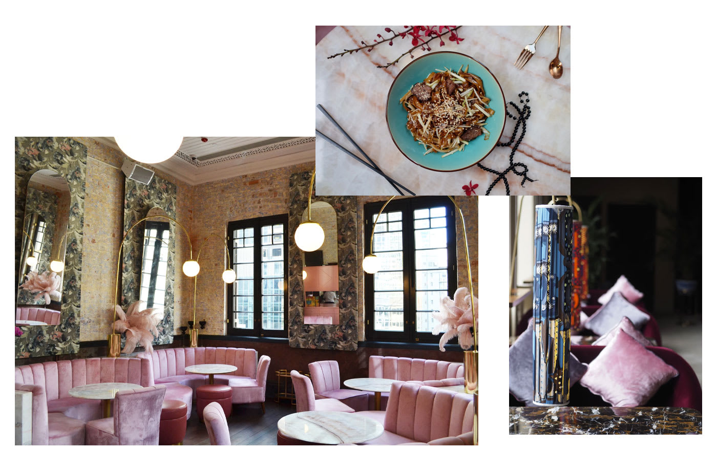 The interior and food served by Madame Fu in Hong Kong.