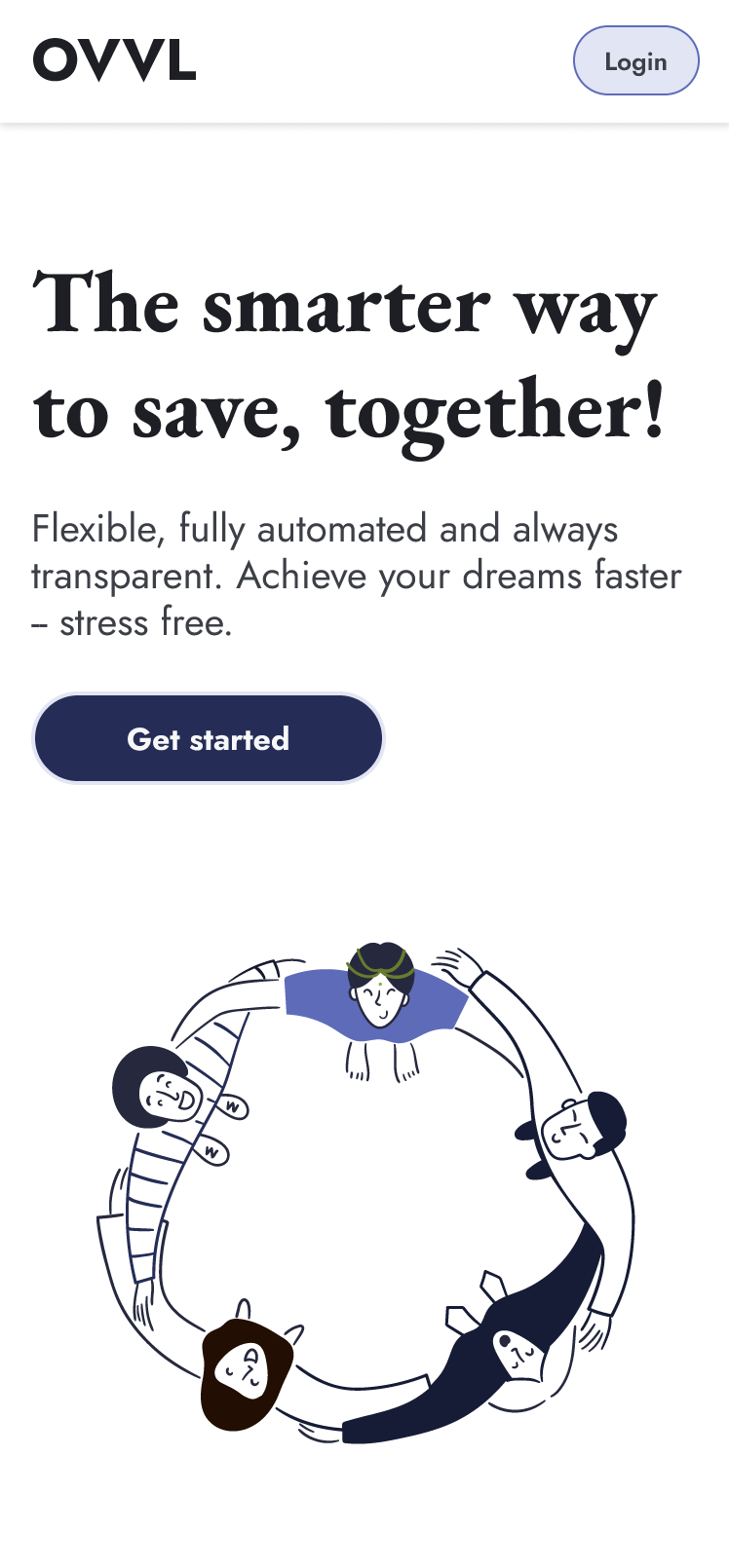 OVVL homepage introducing collaborative savings groups.