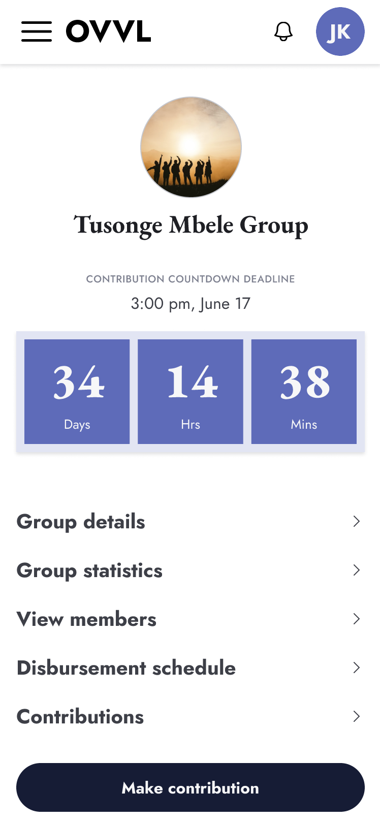 Single group dashboard displaying progress and member activity.