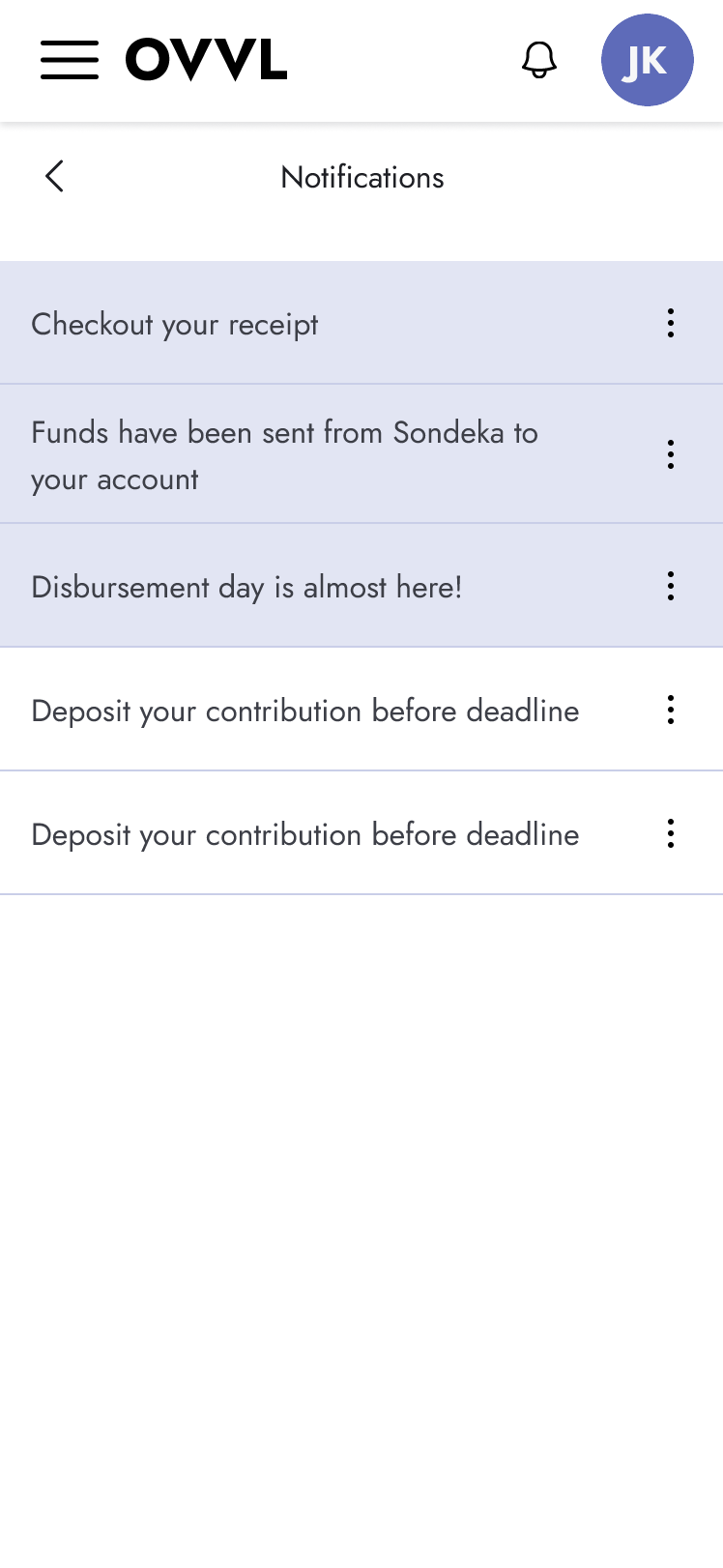 Notification center displaying reminders and group updates.
