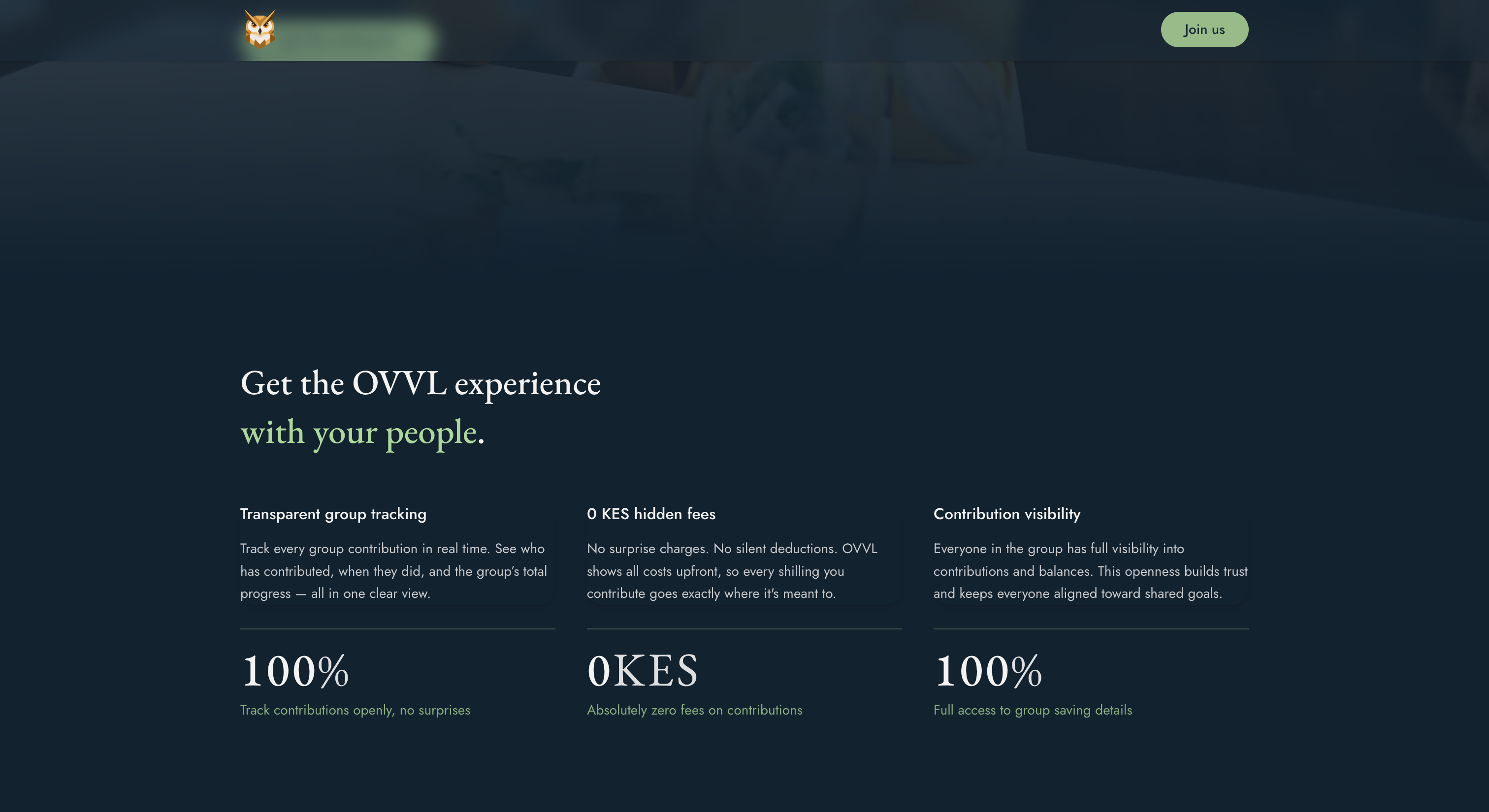 OVVL metrics section displaying user growth and savings performance indicators.