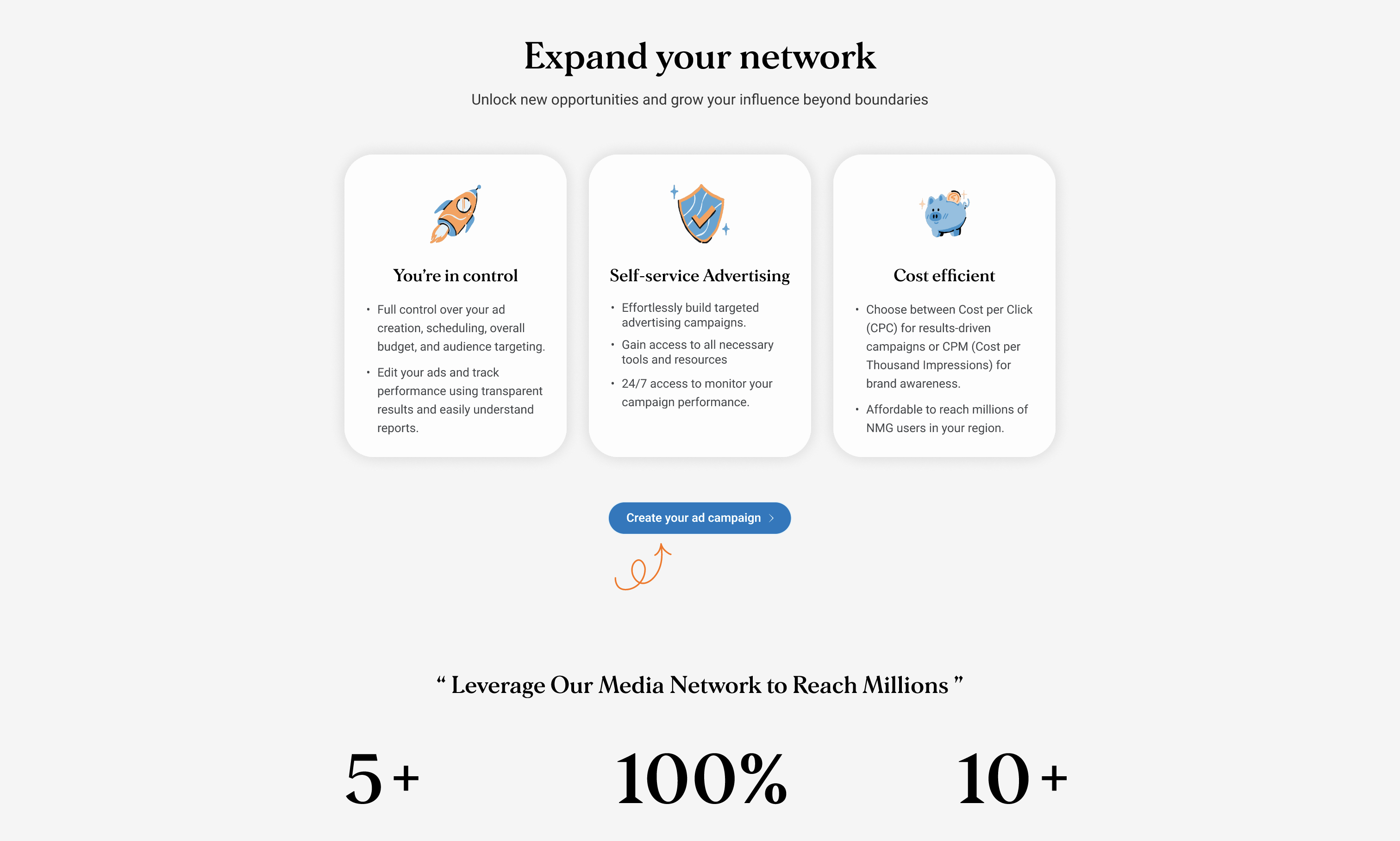 Value proposition section showcasing the organization's advertising brands and platforms.