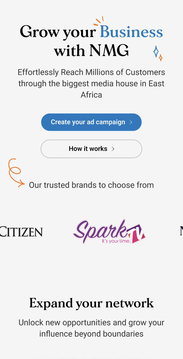 Hero section showcasing brands and platforms available for advertising with a clear call-to-action to explore advertising opportunities.