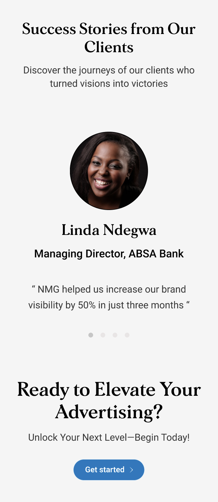 Testimonial section showcasing client feedback and success stories from previous advertising campaigns.