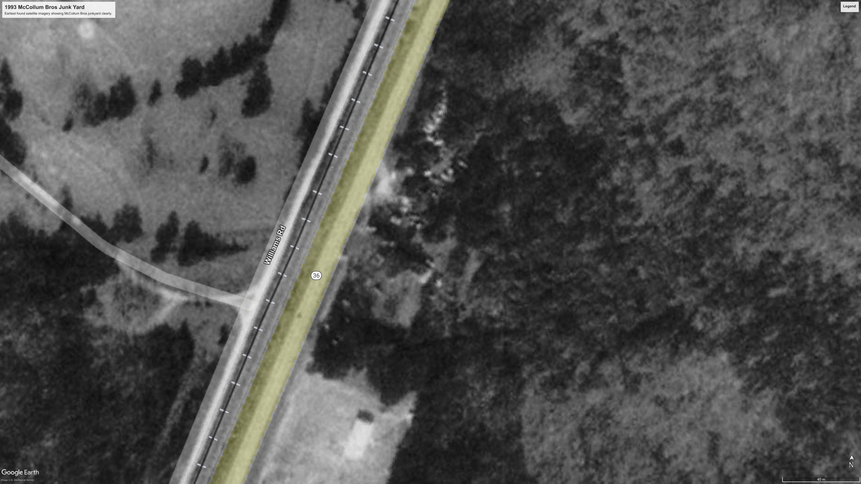 Satellite photo from 1993 showing junkyard