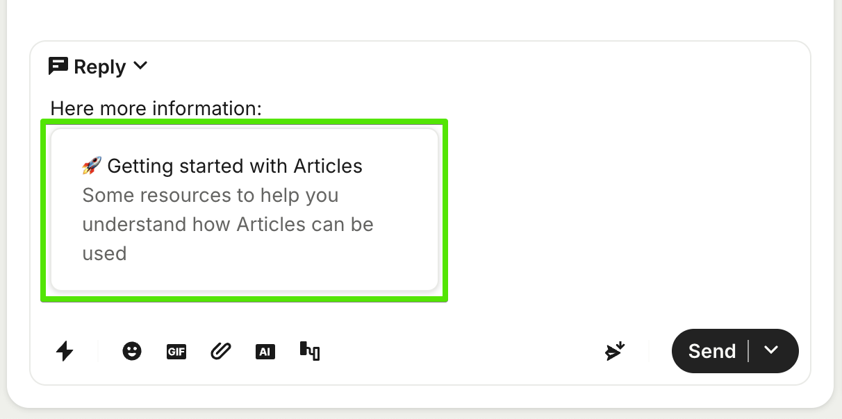 Intercom Inbox: Article inserted into the message