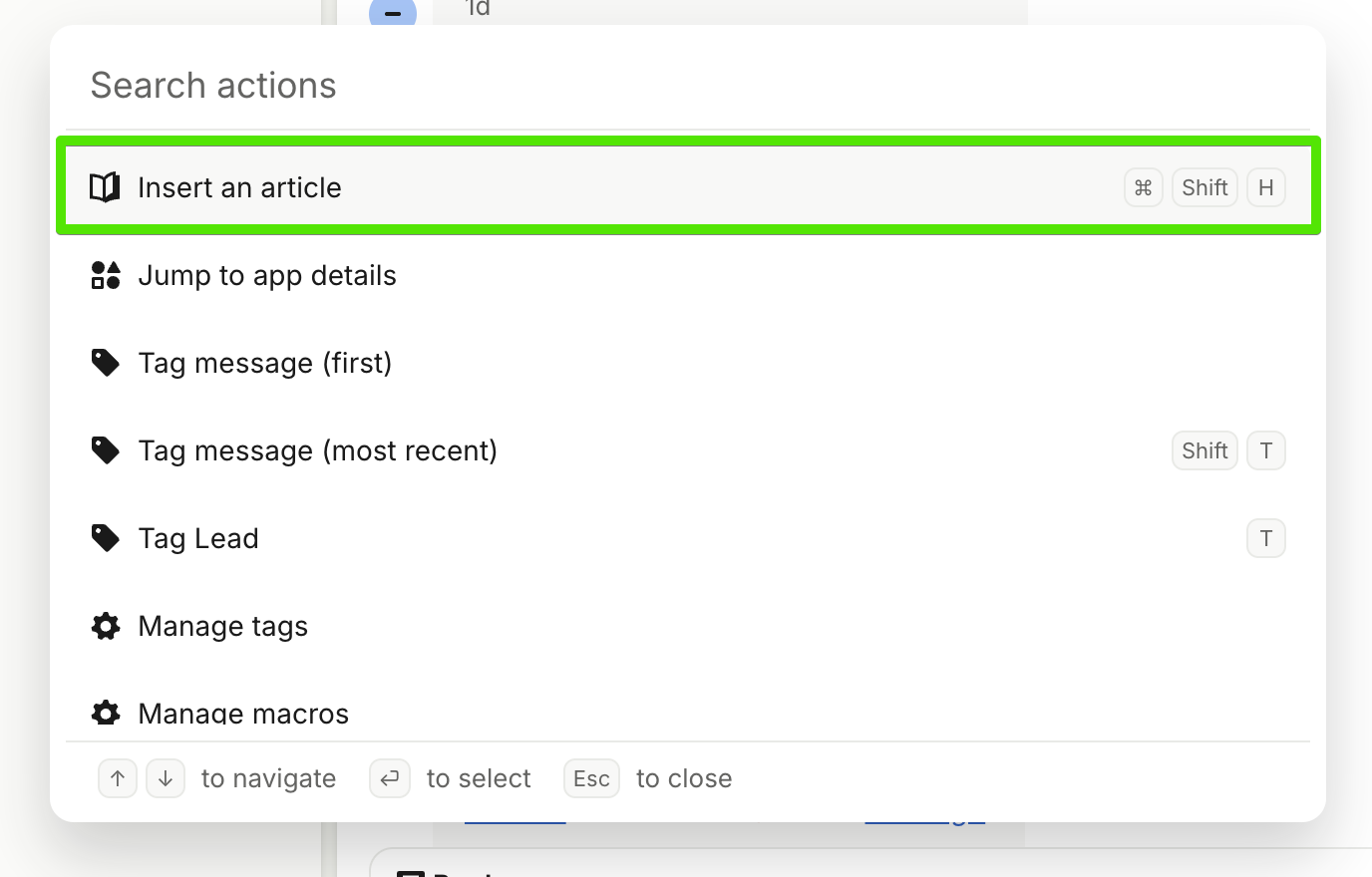 Insert an article modal