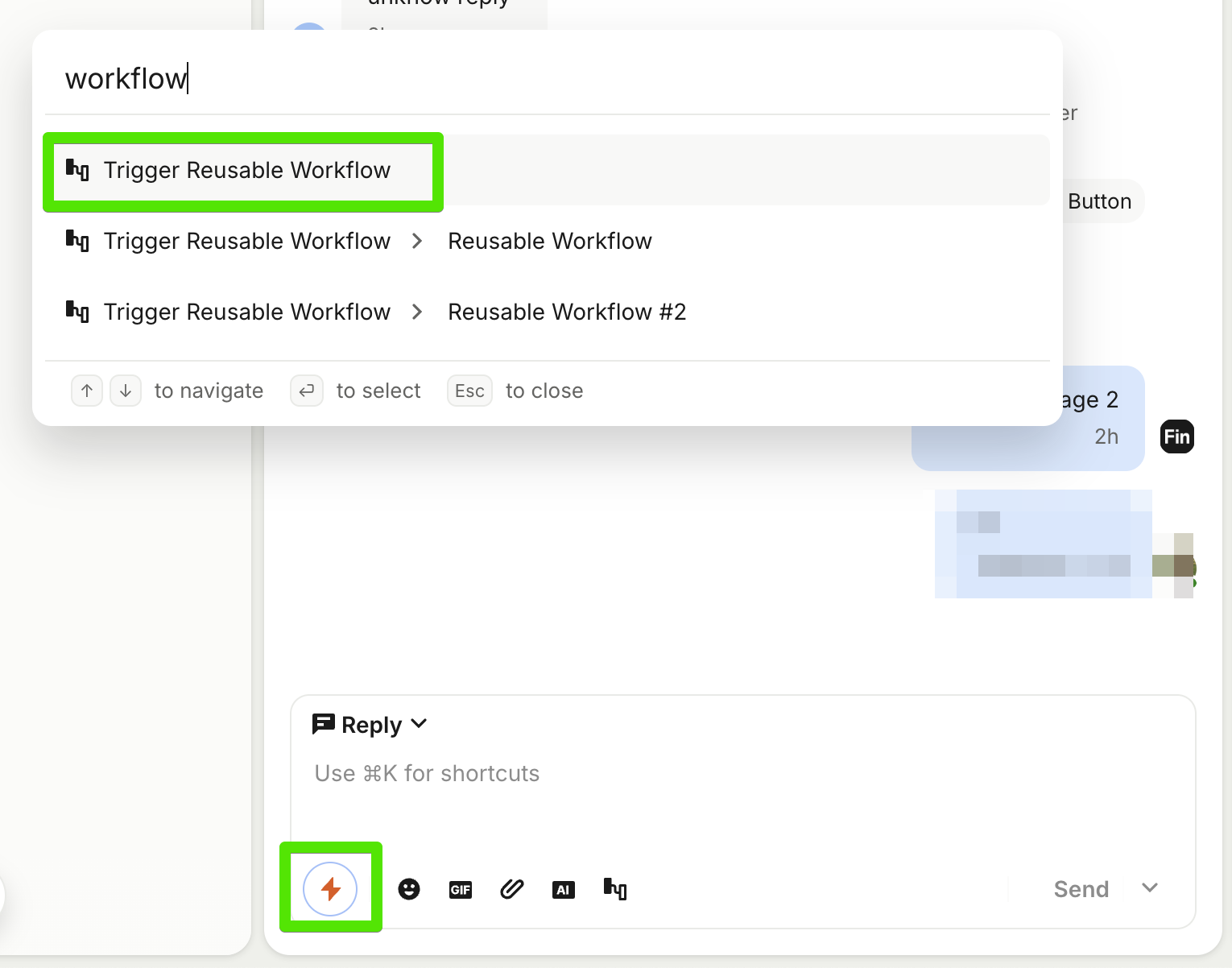 Trigger a reusable workflow from the Intercom Inbox