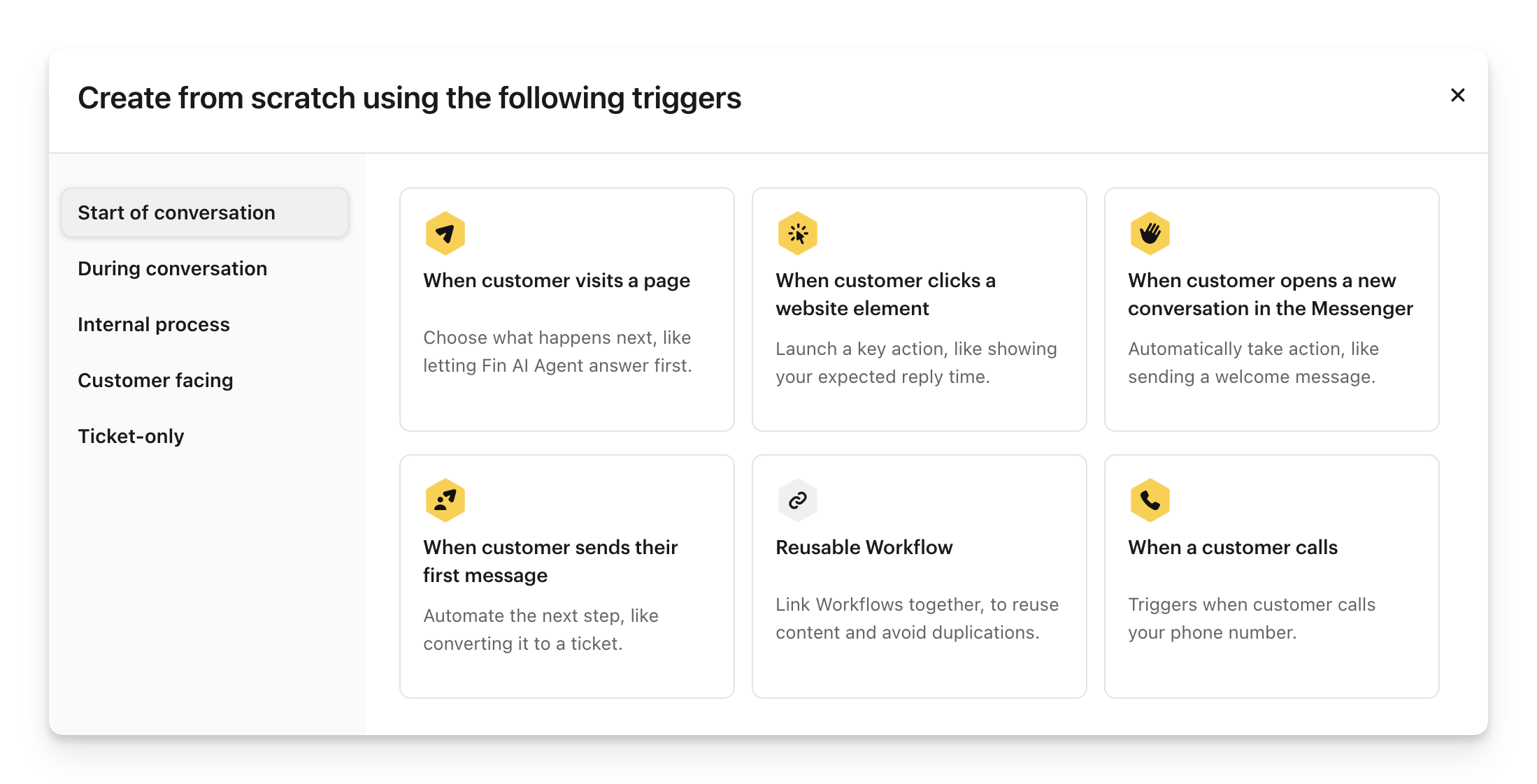Intercom workflow trigger settings