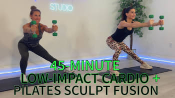 upcoming session: (8/8/25) 45-Minute Low-Impact Cardio + Pilates Sculpt Fusion