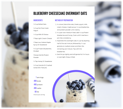 program transformation testimonial image from Blueberry Cheesecake Overnight Oats (w/ Sample Recipe Page)