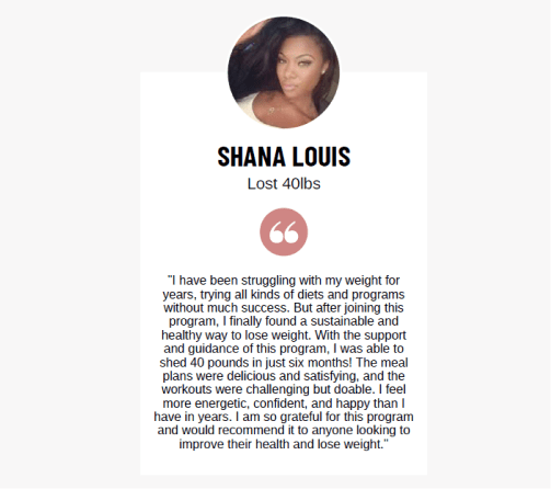program transformation testimonial image from Shana Louis