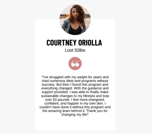 program transformation testimonial image from Courtney Oriolla