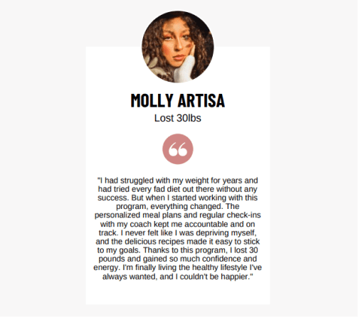 program transformation testimonial image from Molly Artisa