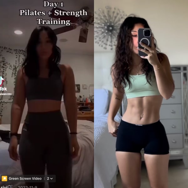 program transformation testimonial image from Day 1 incorporating pilates vs Now