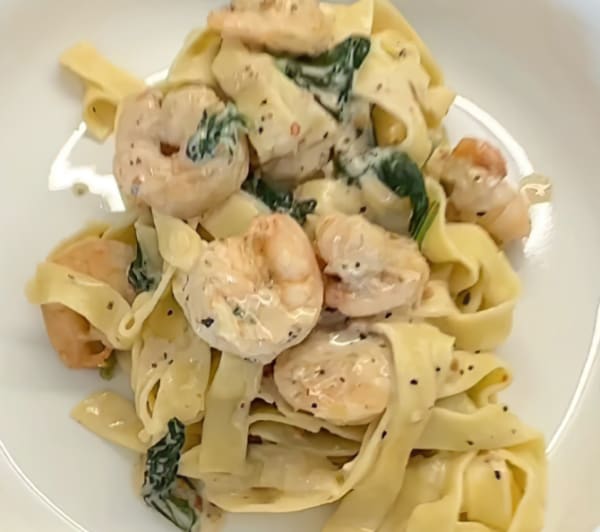 program transformation testimonial image from Creamy Shrimp Pasta
