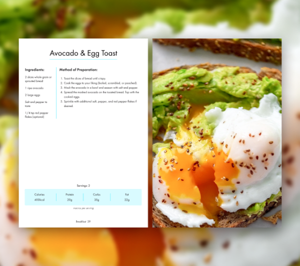 program transformation testimonial image from Avocado & Egg Toast (with Example Recipe Pages)
