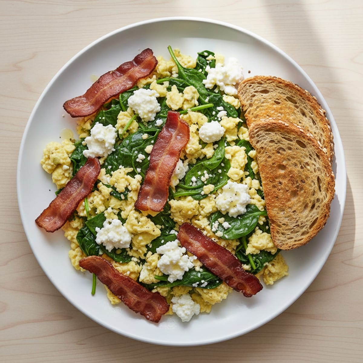 Cottage Cheese Scramble with Spinach and Turkey Bacon