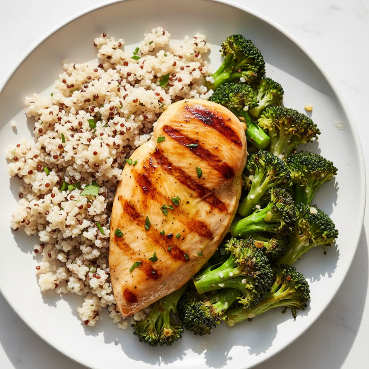Grilled Chicken Breast with Quinoa and Roasted Broccoli