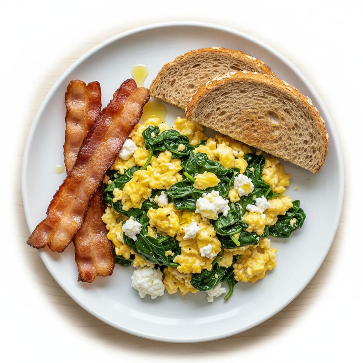 Cottage Cheese Scramble with Spinach and Turkey Bacon