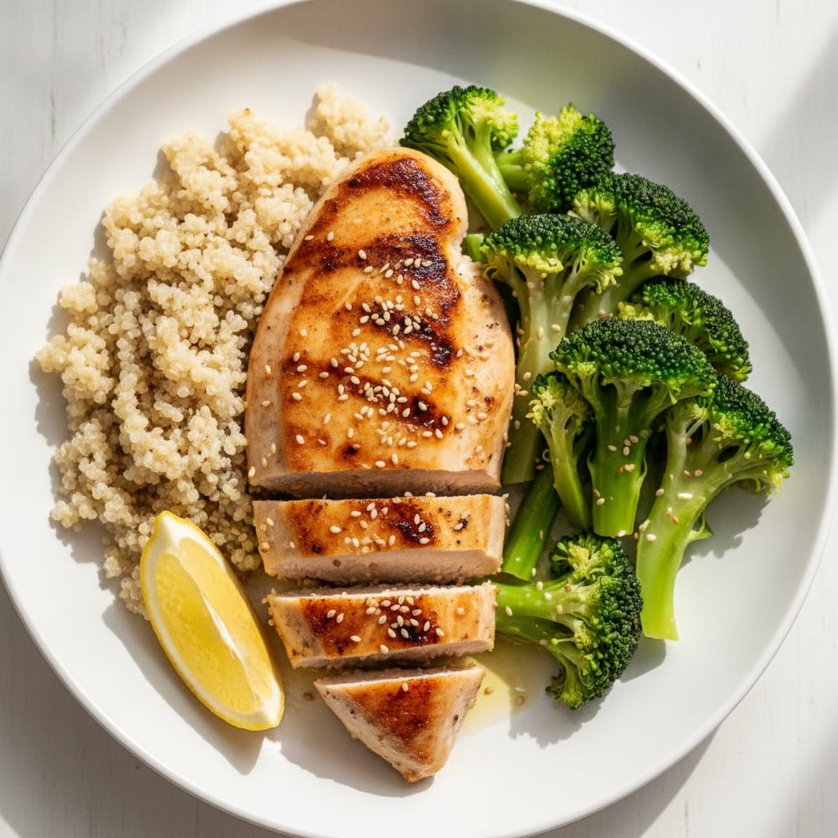 Seared Chicken Breast with Steamed Broccoli and Quinoa