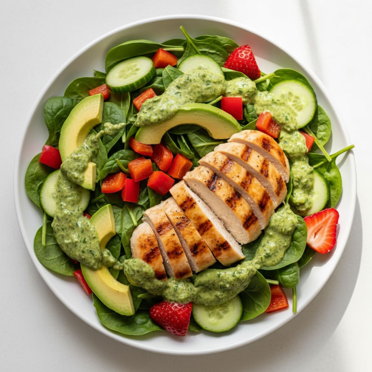 Grilled Chicken Salad with Avocado and Crunchy Vegetables