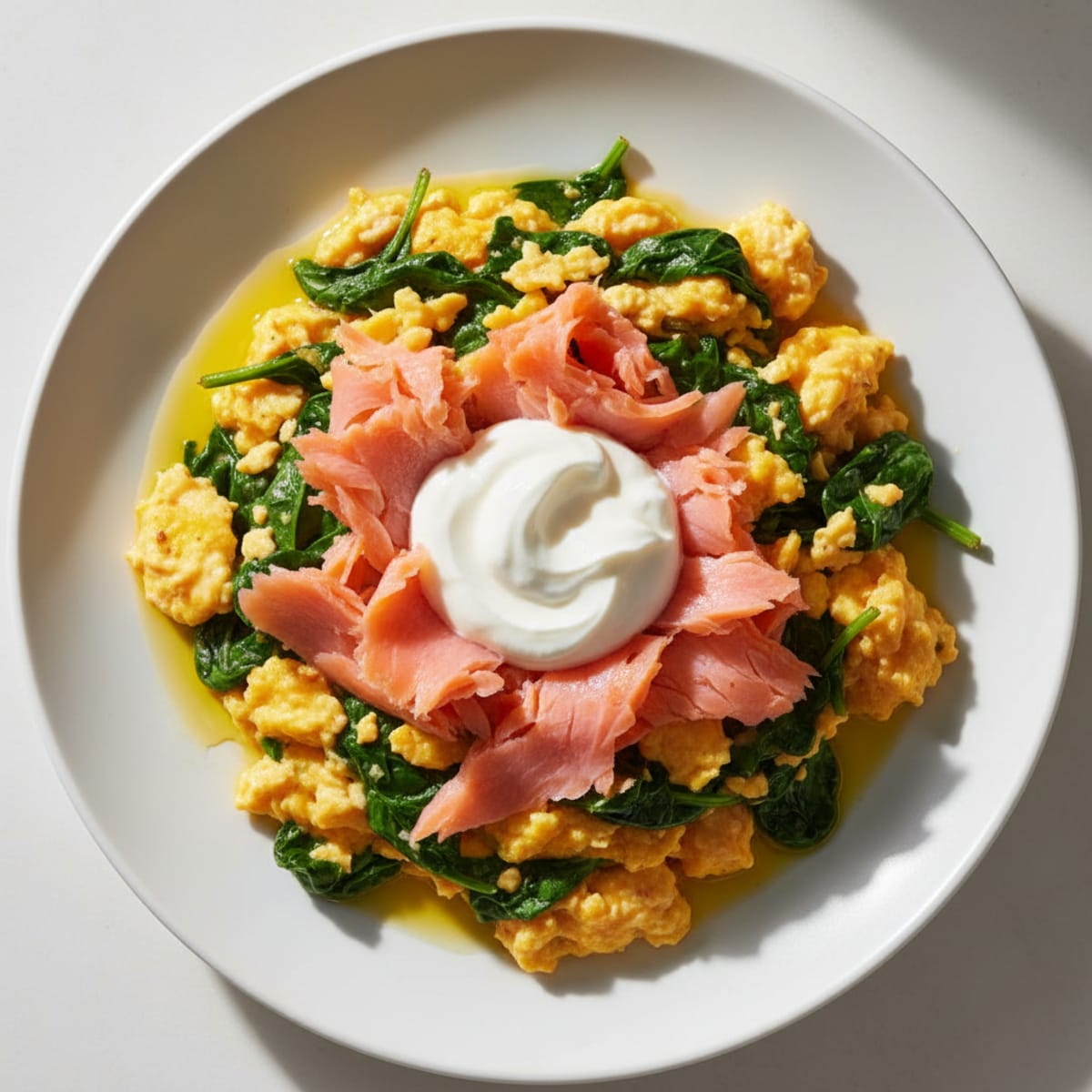 Creamy Turmeric Scrambled Eggs with Spinach and Smoked Salmon