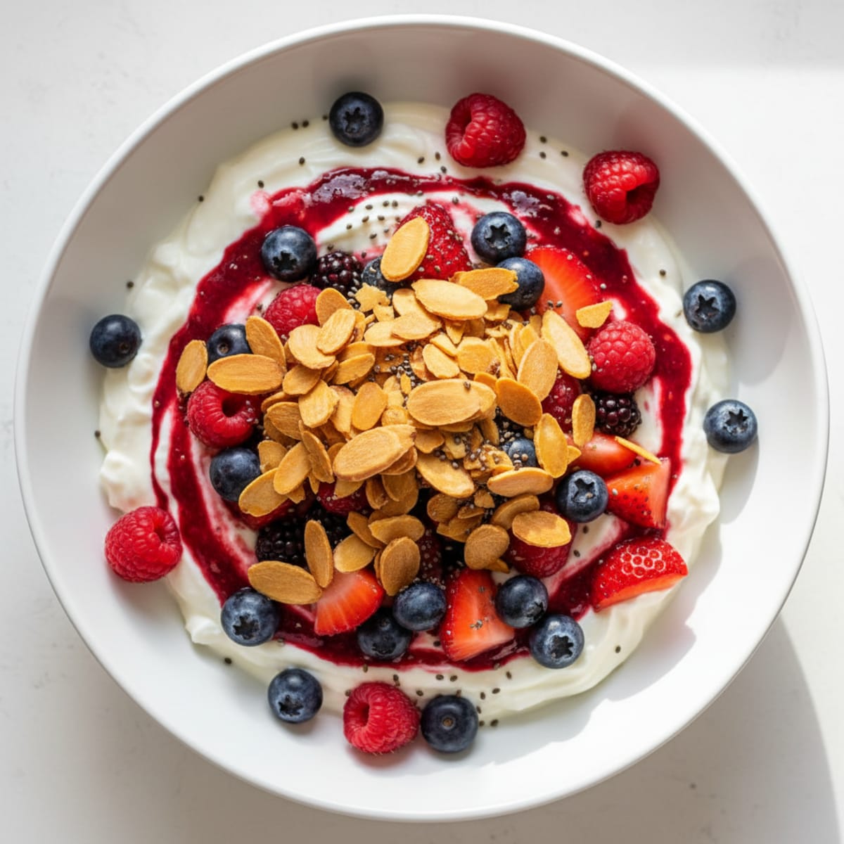 Greek Yogurt Protein Parfait with Mixed Berries and Almonds