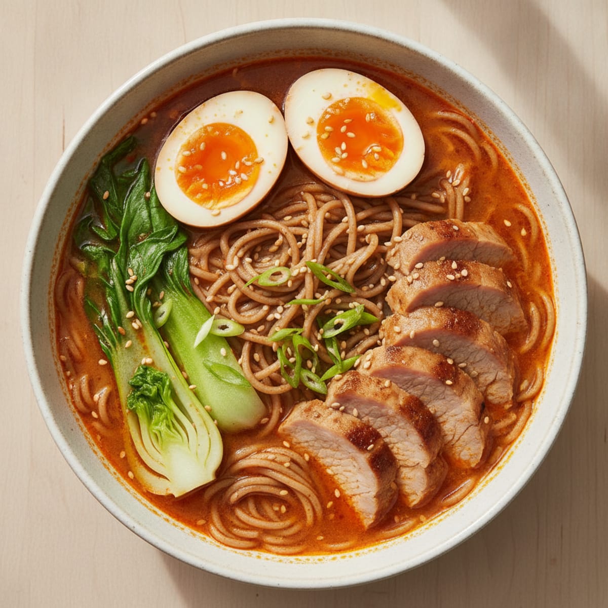 Sriracha Pork Ramen with Jammy Eggs