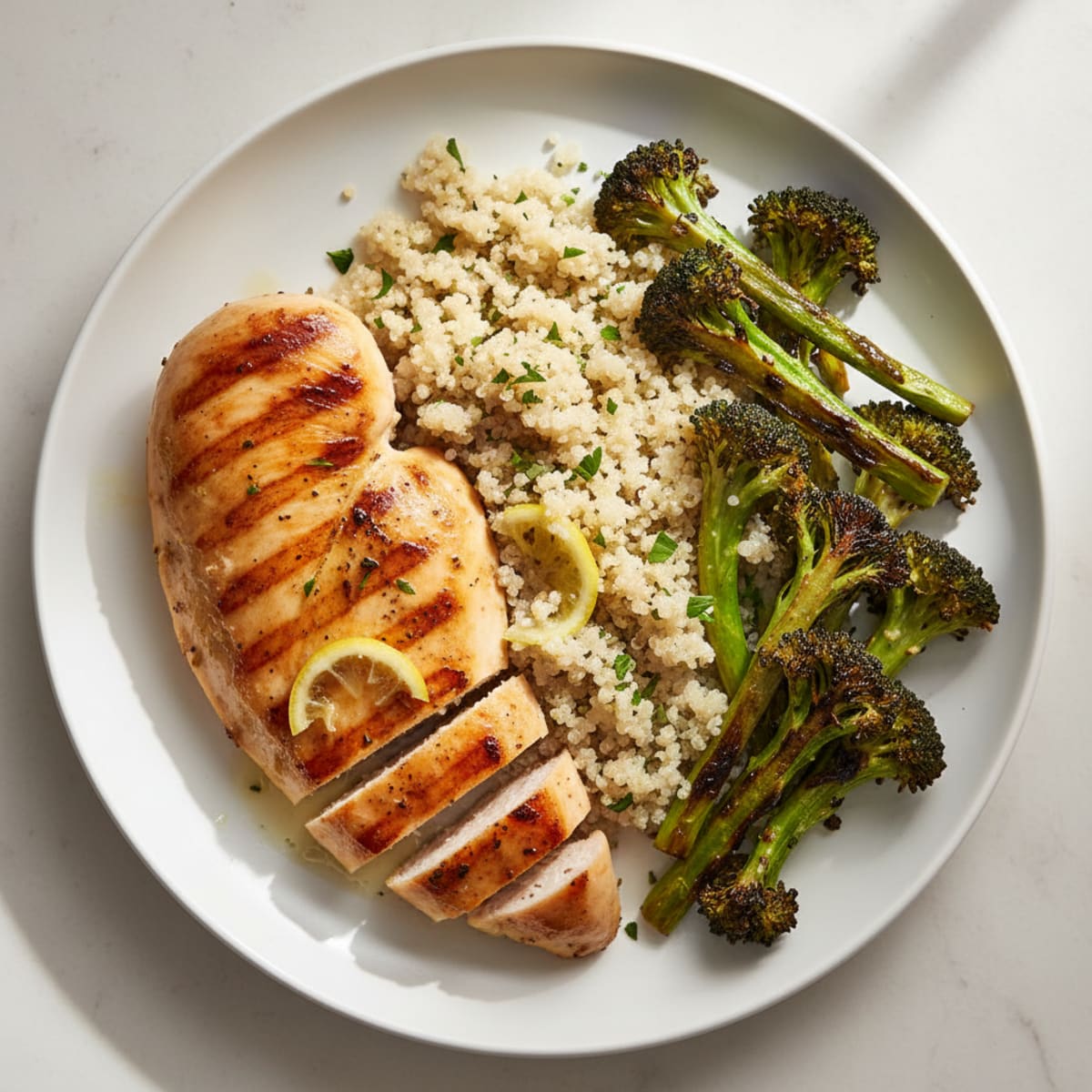 Grilled Chicken Breast with Quinoa and Roasted Broccoli