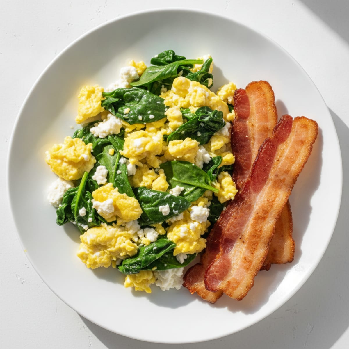 Cottage Cheese Egg Scramble with Spinach and Turkey Bacon