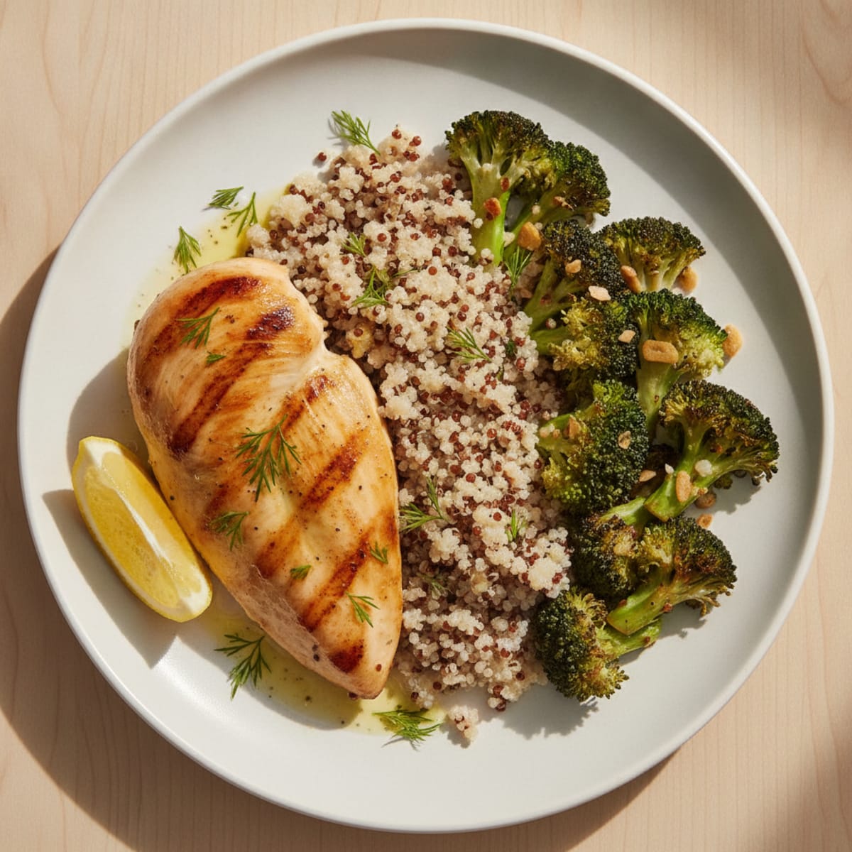 Grilled Chicken Breast with Quinoa and Roasted Broccoli