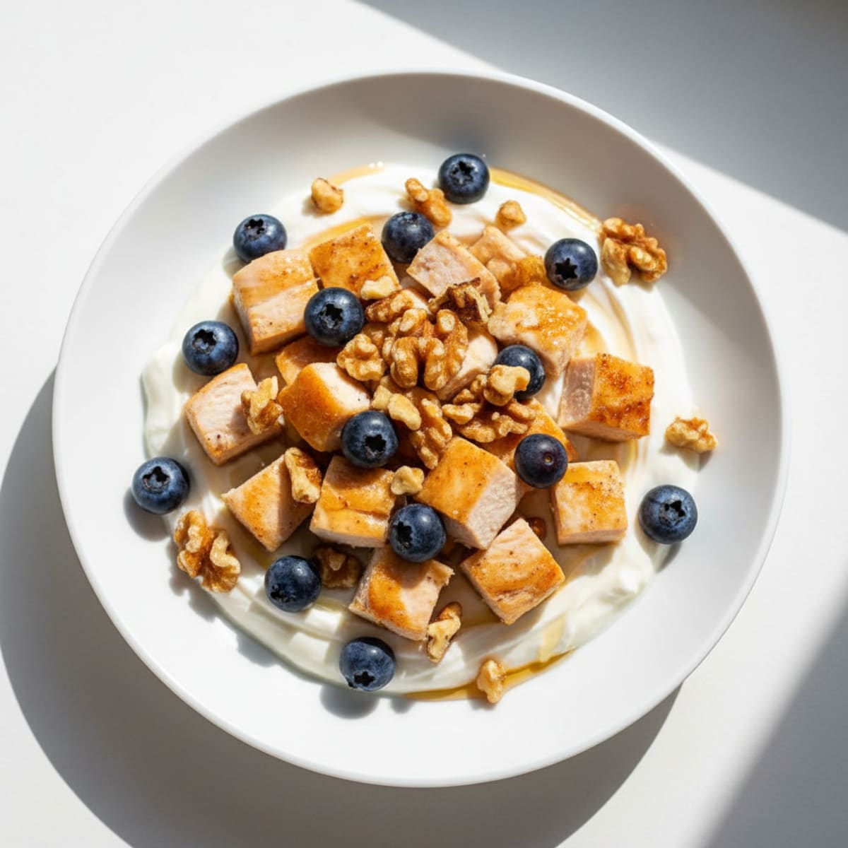 Silky Protein Yogurt Parfait with Chopped Chicken and Berries