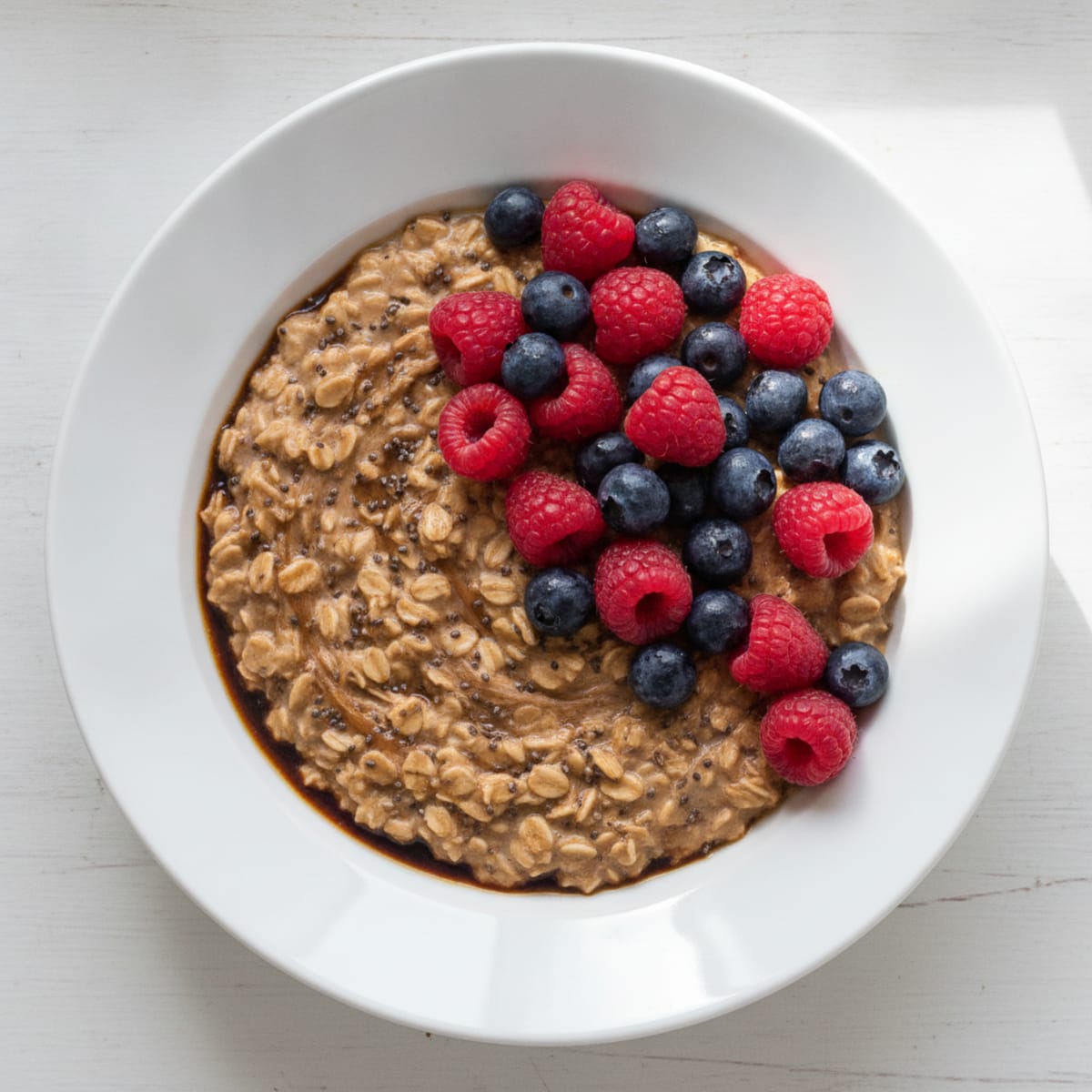 Coffee Peanut Butter Overnight Oats with Berries